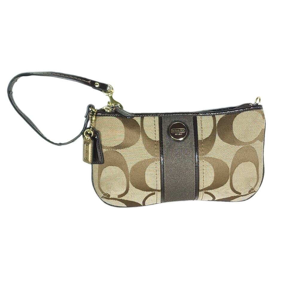 Coach Signature Vintage Brown Canvas Leather C Monogram Small Pouch Wristlet